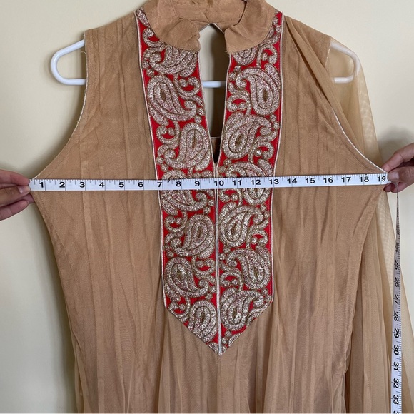 Indian Tan Salwar Suit with Matching Churidaar Style Pant and Dupatta - Picture 3 of 6